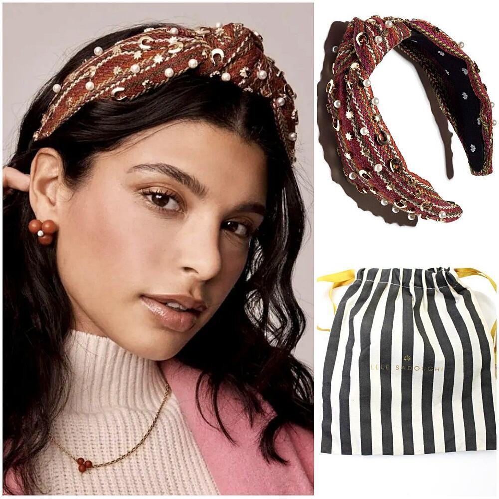 Lele Sadoughi Horseshoe Star Pearl Embellished Knotted Headband NEW